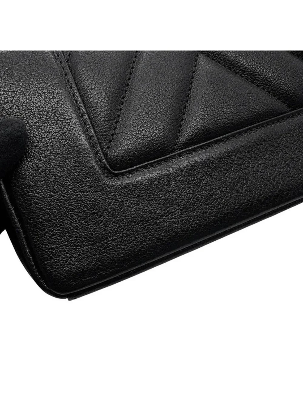 Chanel Chain Shoulder Bag Mademoiselle Stitch Double Flap Leather 2-Way Black